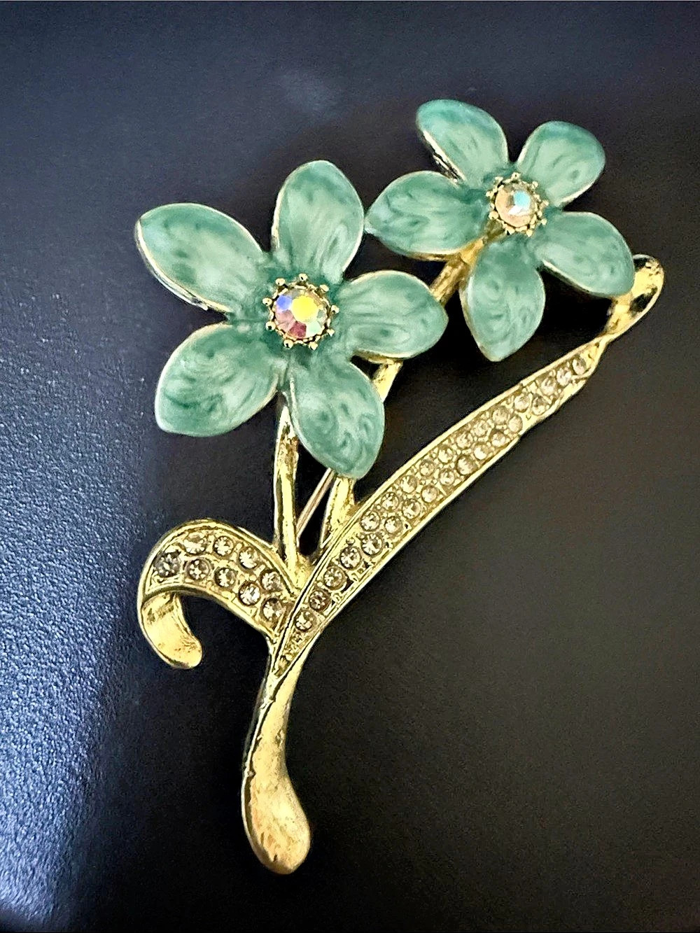 Floral Green & Gold Brooch